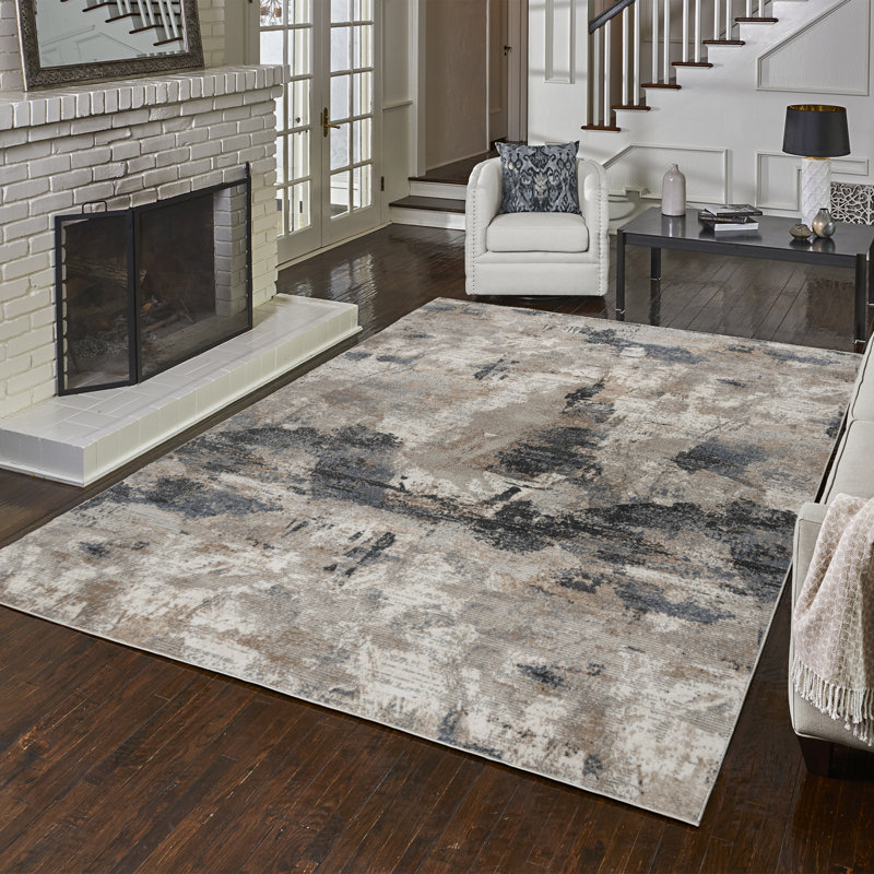  Quattro Paola Beige/Gray/Taupe Modern Abstract High-Low Area Rug, Rectangle 7'10" x 10'