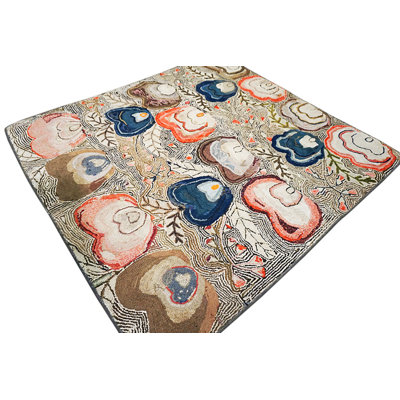 1880s Wool Antique American Hooked Multicolor Jewel Tones Rug