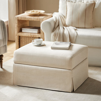 Lessman Farmhouse 30'' W Upholstered Slipcover Ottoman with Storage and Flip-Top Tray