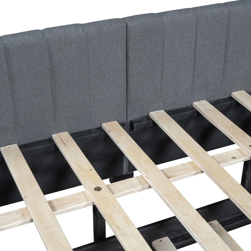 Full Size Upholstered Daybed With Trundle Sofa Bed Frame No Box Spring Needed, Linen Fabric(Gray)(OLD SKU:LP000173AAE), Gray