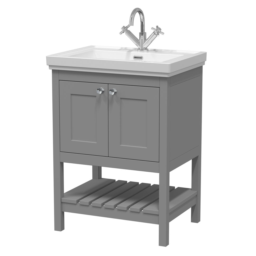 Old London Cool Grey Bexley Matt Single Drawer Vanity Unit And Fireclay Basin | | Mdf | 600Mm - Image 3