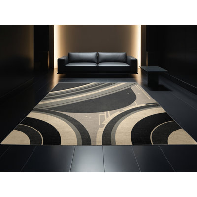 Tapis art déco lavable à la machine gris Arry