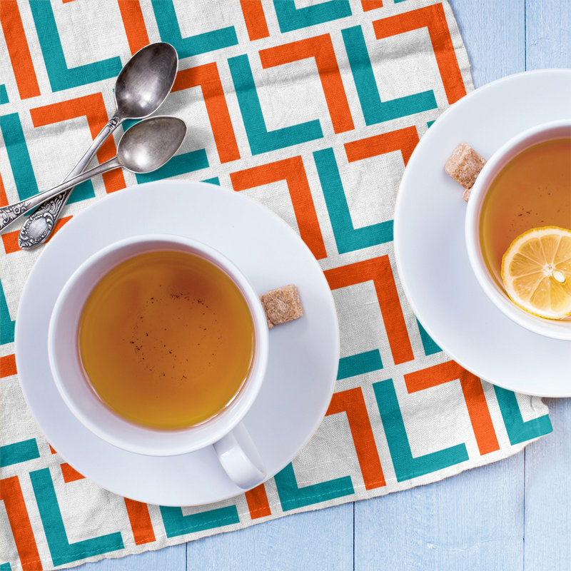 Toeterville Tea Towel Kitchen Towel, Polyester, White/Aqua/Orange