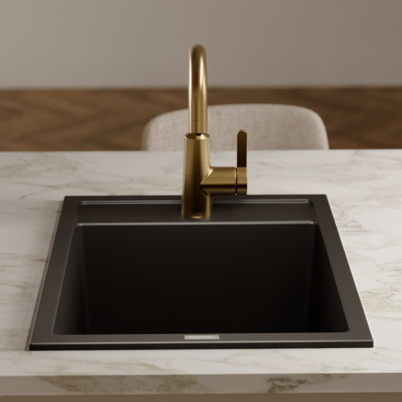Quartz Top Mount Sinks 15.75 " L Drop-In Single Bowl Granite and Quartz Kitchen Sink, Black