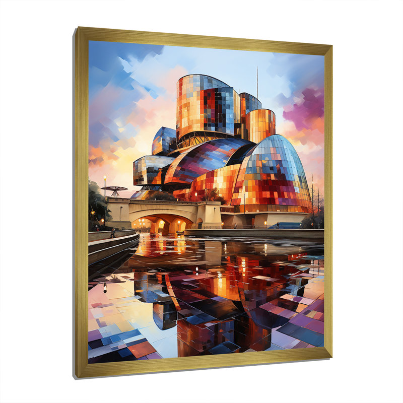 Espagne, musée Guggenheim à Bilbaoin V - décoration murale paysages urbains, H 40 po x l 30 po x P 1,5 po, Encadrement doré