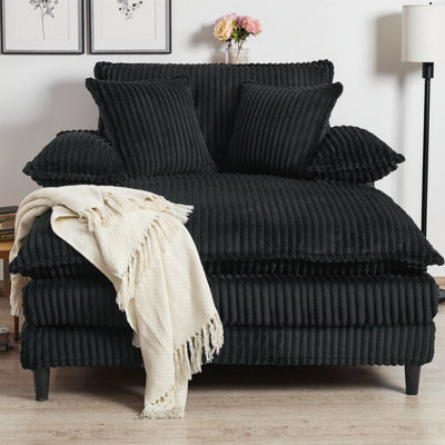 Méridienne surdimensionnée avec dossier réglable à 4 positions, canapé-lit moelleux en velours côtelé avec 2 coussins, fauteuil inclinable profond de 54,75 po de profondeur pour le salon, poignée manuelle