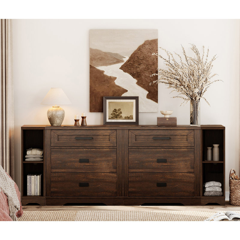 Laziza Farmhouse 4 In 1 Dresser TV Stand For 75 85 95" Tvs ,Wood Entertainment Center With 6 Drawers Dresser Cabinet And Open Storage For Living Room