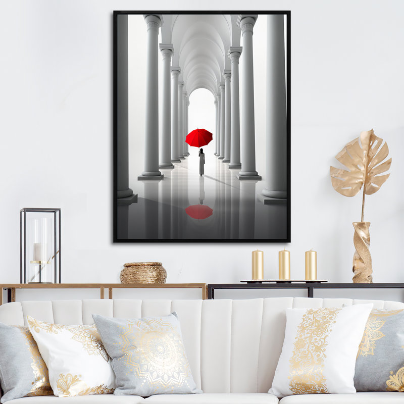 «The Red Umbrella Minimal Architecture I», reproduction sur toile, H 20 po x l 12 po x P 1 po, Cadre flottant noir