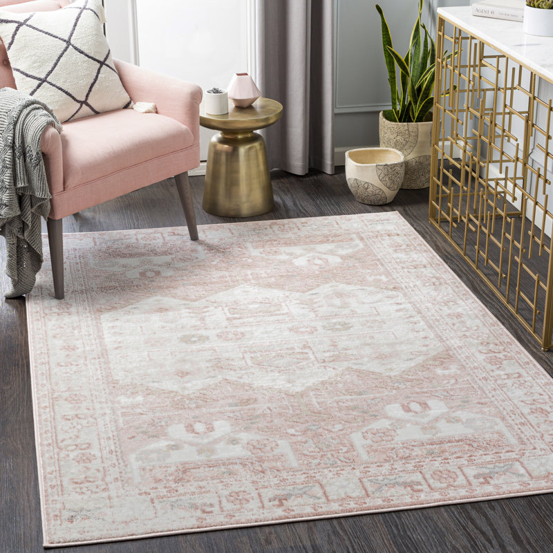 Tapis rose / blanc Giunta, Rectangle 7 pi 9 po x 9 pi 6 po