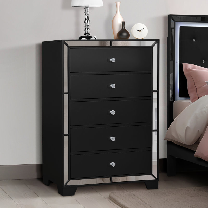 Fazeley 5 - Drawer Chest with Mirror Trim, Black