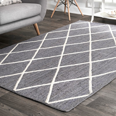 Tapis gris en jute / sisal tissé à la main à motif géométrique Augeron