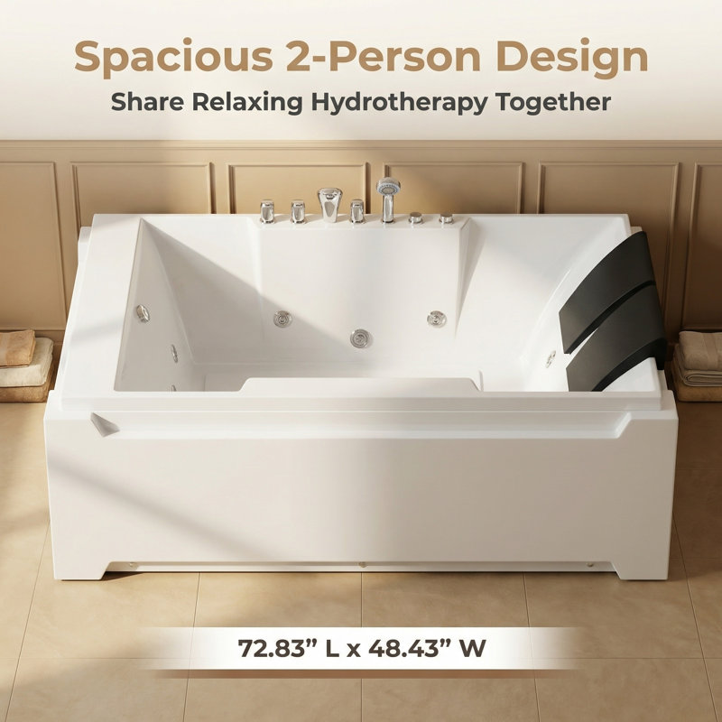 73" Alcove 2-Person Whirlpool Bathtub with 8 Adjustable Jets