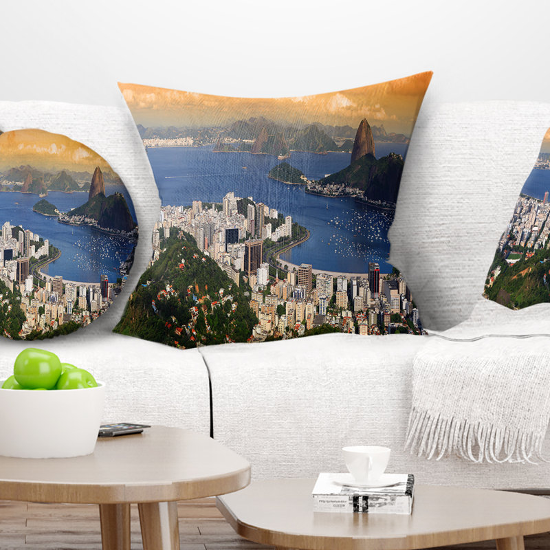 Coussin Rio, Orange / blanc / bleu, 16 po x 16 po