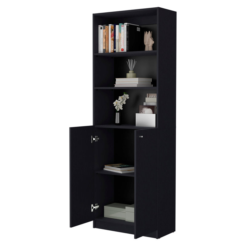 Bibliothèque noire à 2 portes avec tablettes ouvertes pour la décoration intérieure et les fournitures de bureau