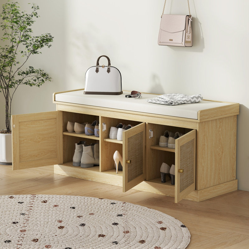 Banc Tomkia en rotin tressÃ© avec tablettes rÃ©glables