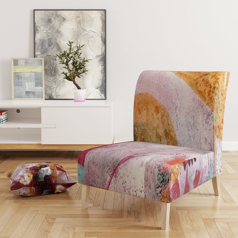 Abstract Watercolor with Red and Yellow - Contemporary Upholstered Slipper Chair