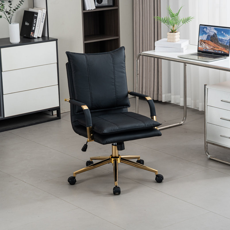 Chaise de bureau pivotante rembourrée en cuir, Noir