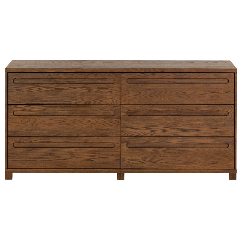 Commode 6 tiroirs Lesheka, Chêne moyen