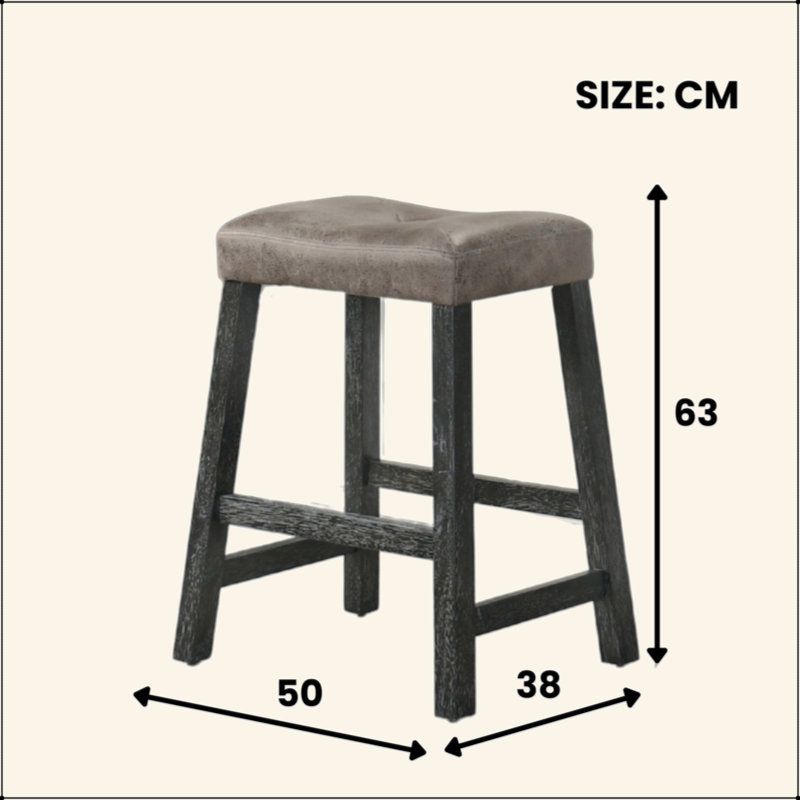 Set of 2 Rustic Farmhouse Counter Stools,  Backless Wooden Barstools with Faux Leather Seat, Distressed Finish Space-Saving Design
