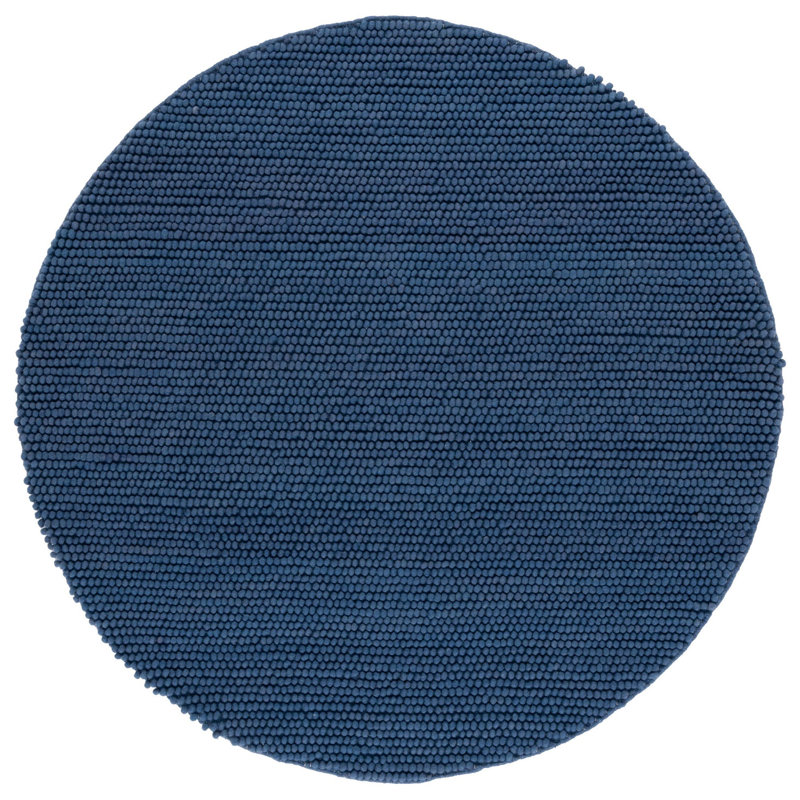 Amira Solid Color Handwoven Wool/Cotton Area Rug in Navy Blue, Round 6'