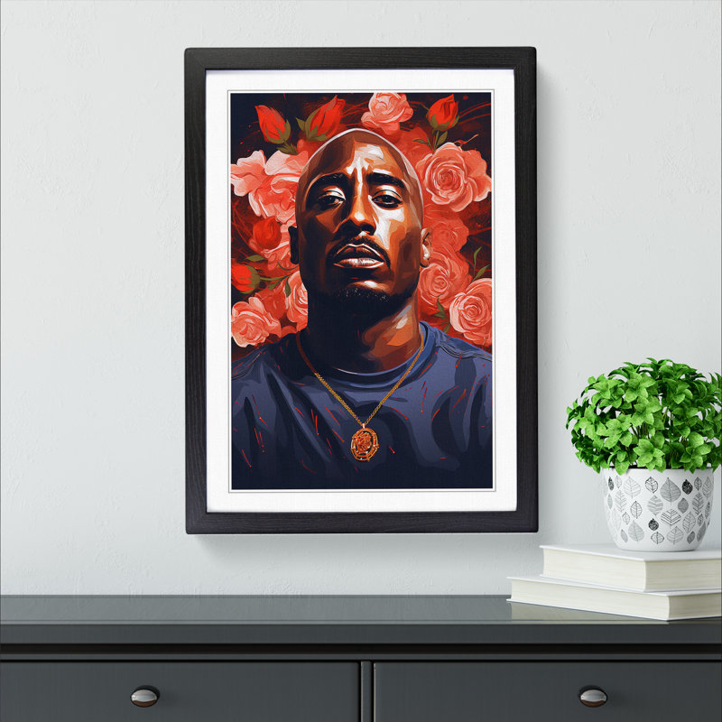 XYZ-FRM-V1223-6288 Tupac Shakur Tachisme - Single Picture Frame Print on Wood, Black Framed, 34cm H x 25cm W