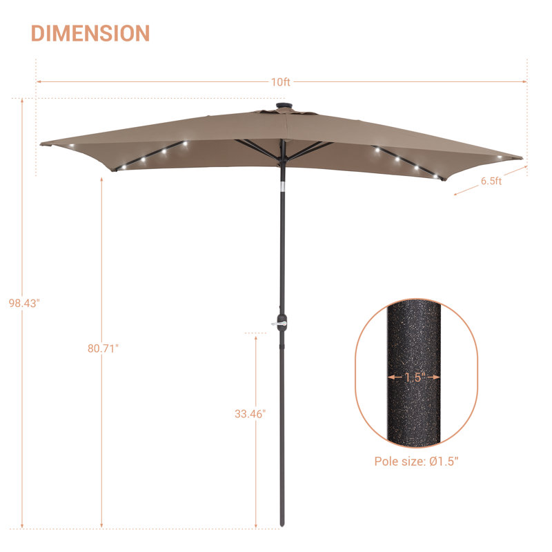 Parasol de marché solaire à DEL 10 po x 6,5 po Wylde, Kaki