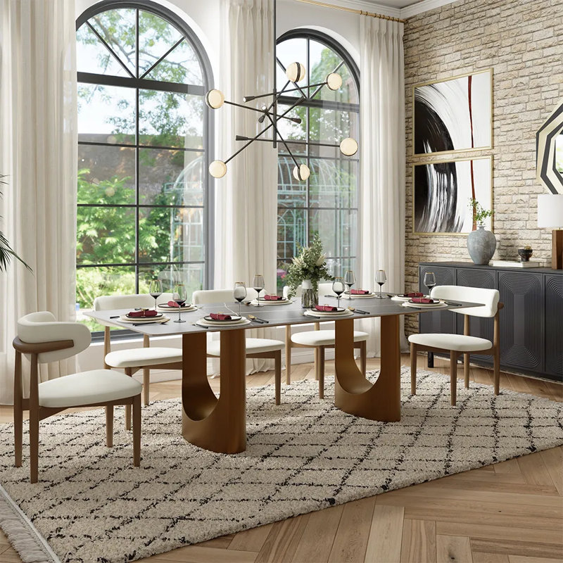 Modern Rectangular Sintered Stone Dining Table With Double Pedestal Base, Pandora, 30" H x 93.70" L x 42.52" W