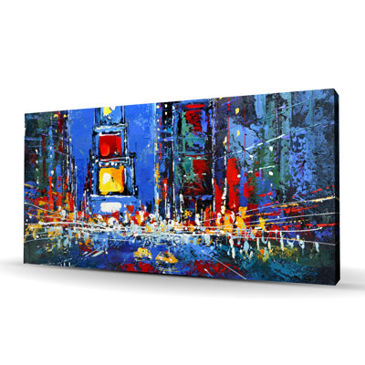 Times Square Illuminated - Contemporary Blue Canvas Decor