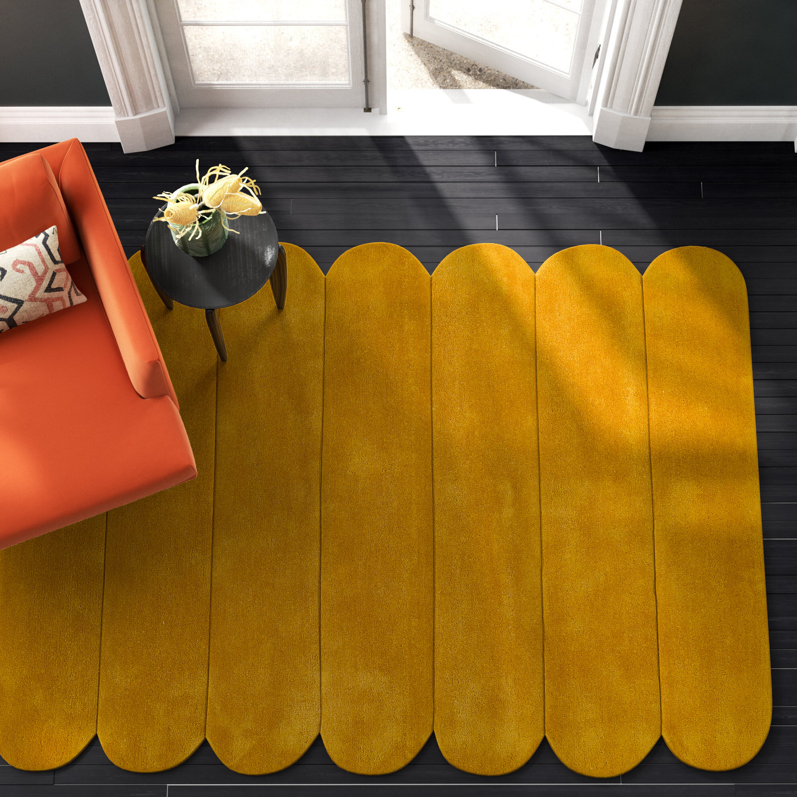Dabria Orange Hand-Tufted Wool Rug, Rectangle 5' x 8'