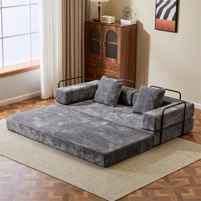 Floor Couch,Compression Sofa,Convertible Floor Sofa Bed-With Pillow Back Support Armrest,Comfy Futon Couch Lounge Sleeper Bed,Chenile Fabric,For Living Room Bedroom