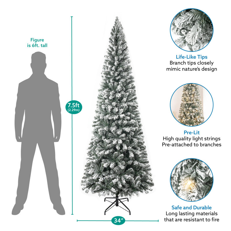 7.5 Ft Frosted White Pre-Lit Artificial Christmas Tree
