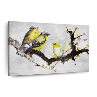 Canaris sur une branche sur toile