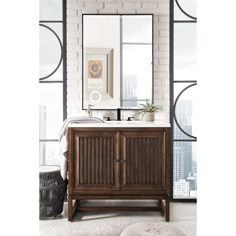 Athens 36'' W Single Vanity, Glossy White, Ethereal Noctis, 8" Widespread
