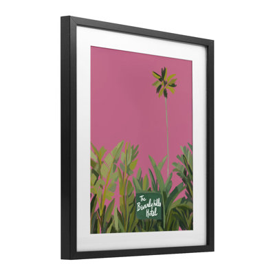 Beverly Hills, impression encadrée sous verre rose et vert, design par Amelia Noyes