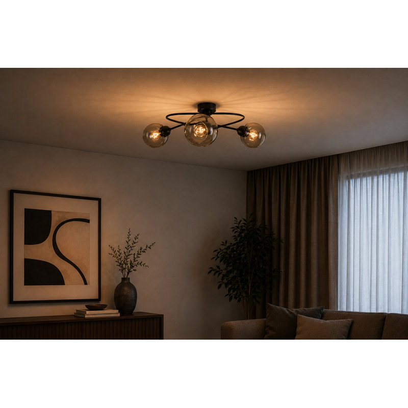 Glass Semi Flush Mount, Colourful, 3 Lights, Grey/Smoky
