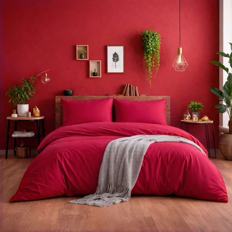 Ultra-Soft Microfiber Plain Duvet Cover Set with Matching Pillowcases - Everyday Bedding, Burgundy