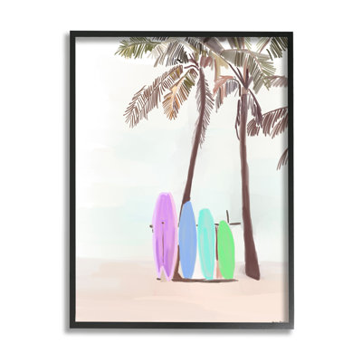 Impression sur planches de surf sur palmiers encadrée sur bois par Amelia Noyes