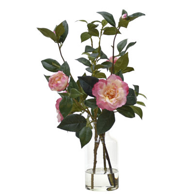 Real-Touch Camellia, Pink, Glass Bottle, 11wx12dx21h