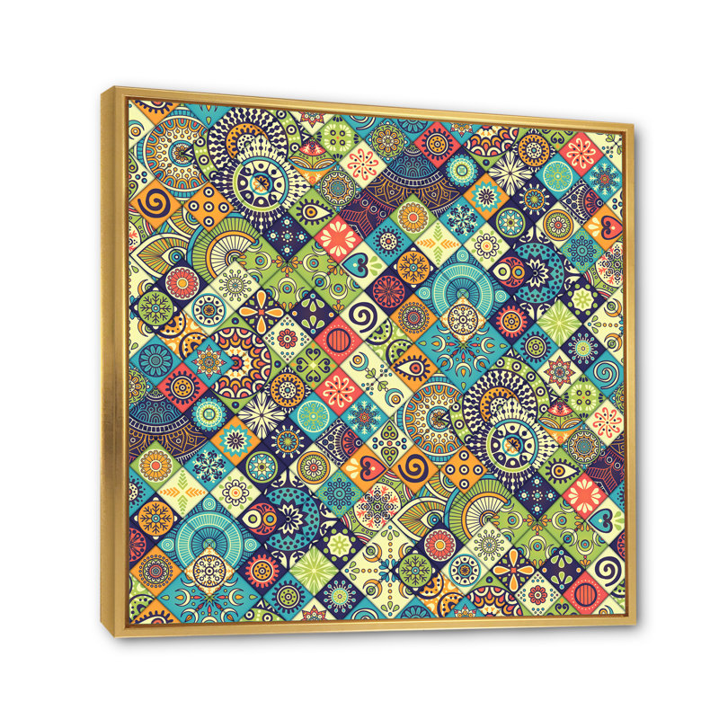 «Ethnic Floral Geometrics», impression sur toile, H 31 po x l 31 po x P 1 po, Cadre doré