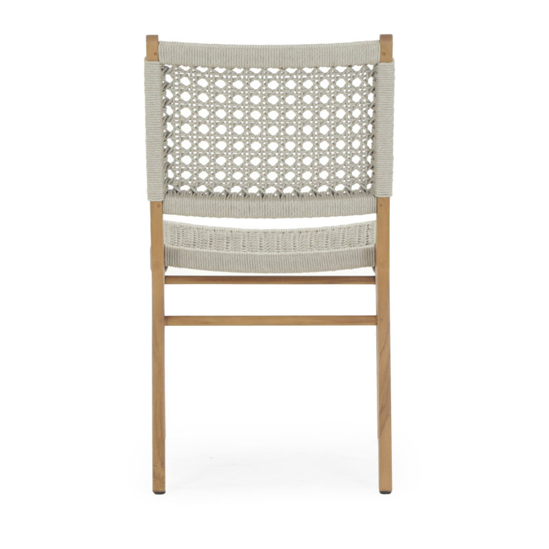 Dimitri Outdoor Dining Side Chair, Natural Teak, Ivory Rope
