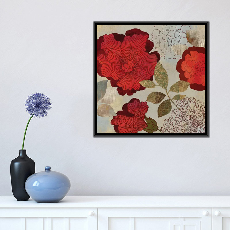 « rosa ii », impression sur toile, H 18 po x l 18 po x P 1,5 po, Toile avec cadre noir, Pas de tapis
