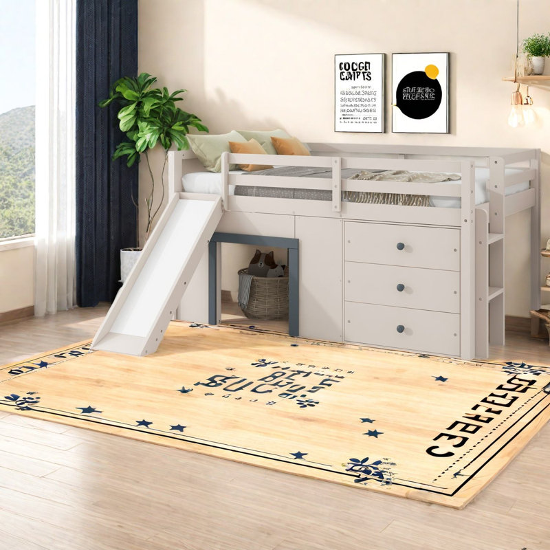 Lit mezzanine bas double avec rangement, en bois MDF, moderne et peu encombrant pour chambre d'enfant