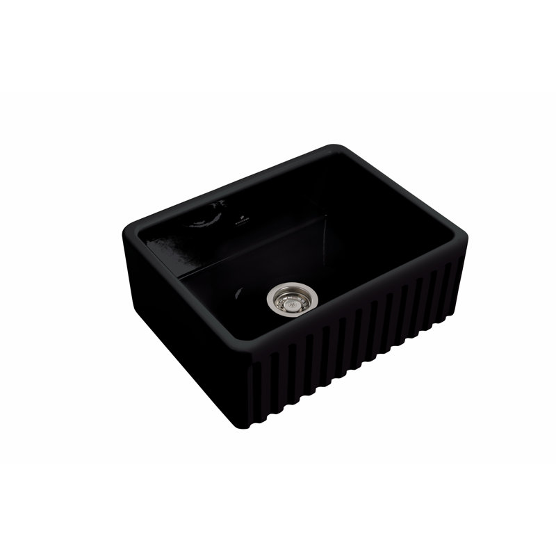 Barley - 23.4 L X 18.1 W Fireclay Fluted Single Bowl Apron / Farmhouse Kitchen Sink, Black Gloss