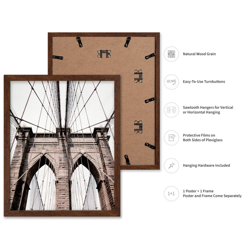 Pont de Brooklyn, 08"H x 10"W, Poster, Brown Framed