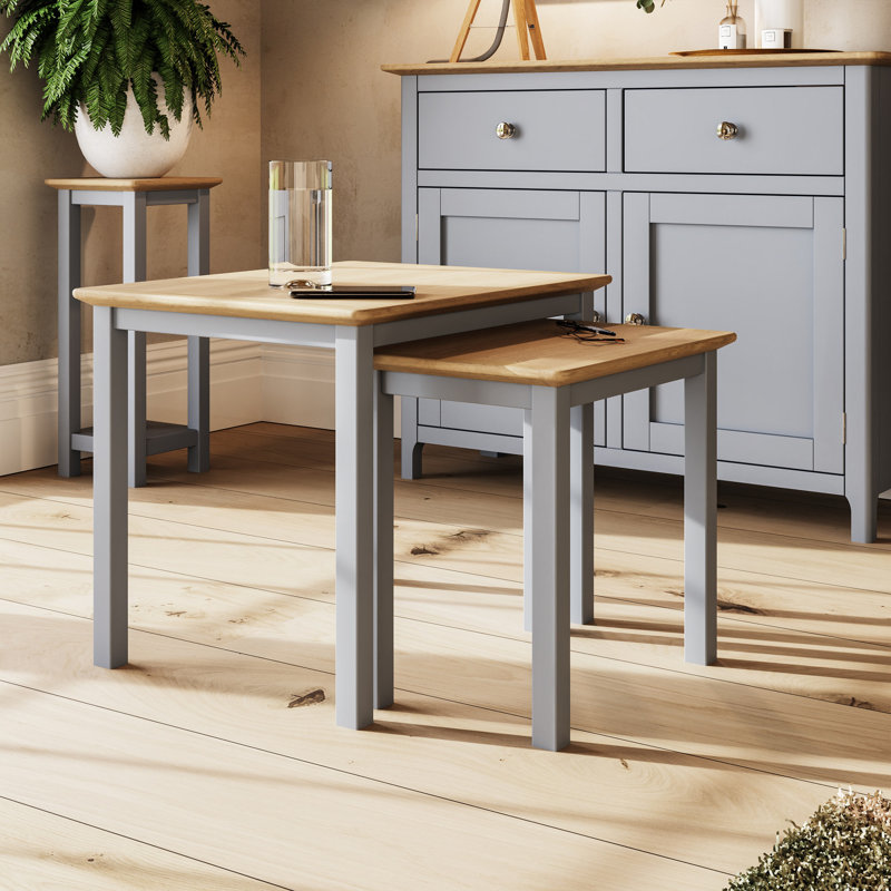 Daris Nest Of 2 Side End Tables. Solid Oak. Fully Assembled., Grey