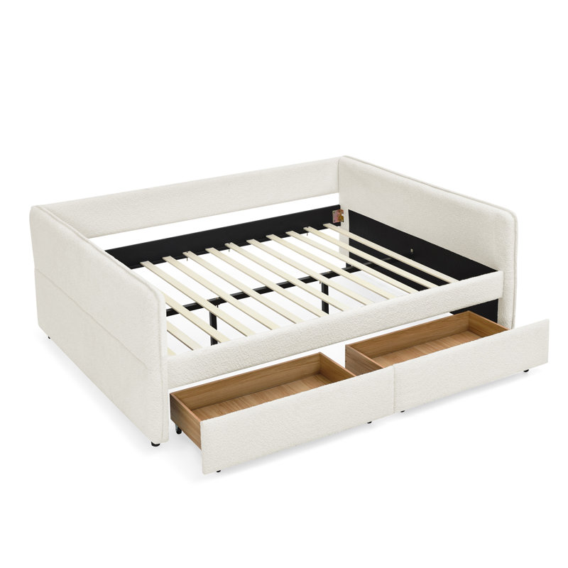 Daybed With Trundle Upholstered Tufted Sofa Bed, Beige