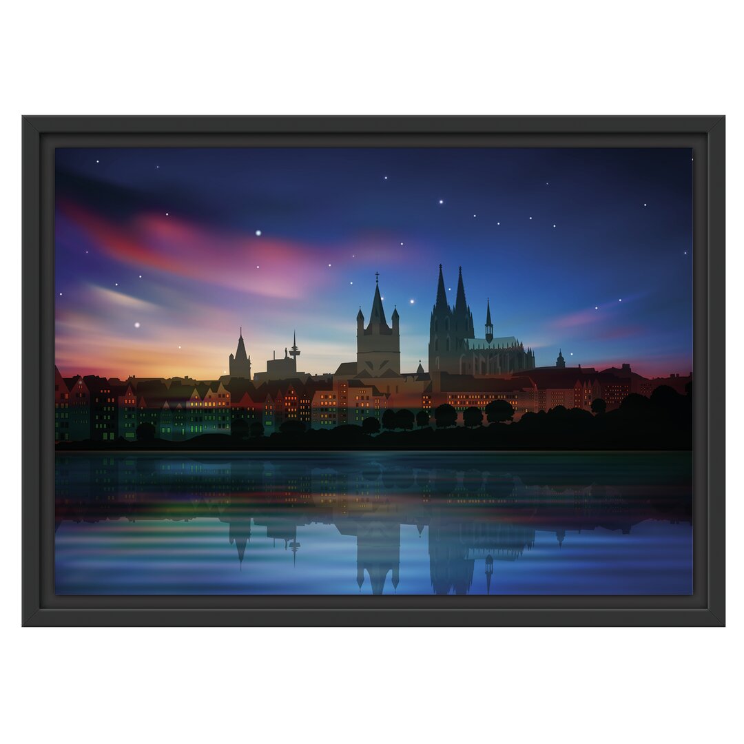 Nordlicht Skyline in Köln Gerahmter Fotokunstdruck