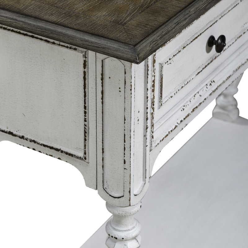 Antique White and Weathered Bark Hall Console with Storage