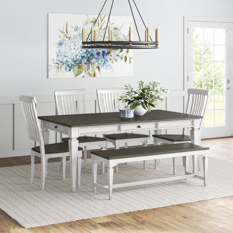 Ensemble de table de salle à manger 6 personnes Colburn avec 4 chaises à dossier à lattes et 1 banc Colburn