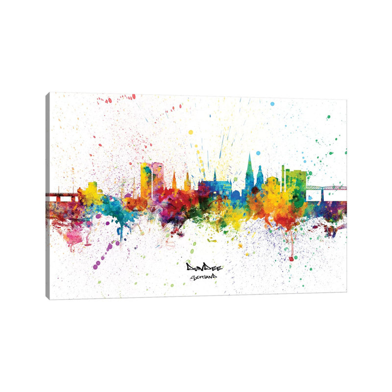 Dundee Scotland Skyline Splash by Michael Tompsett - 1 Piece Wrapped Canvas Wall Art, 66.04 cm H x 45.72 cm W x 1.91 cm D
